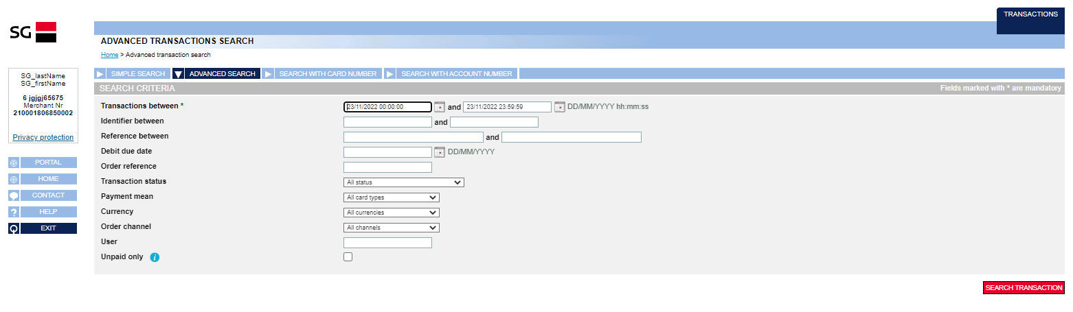 transactions search page